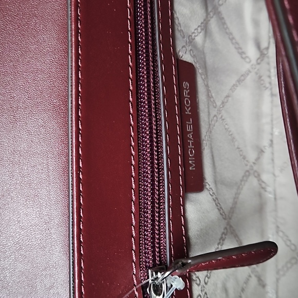 NWT $498 Michael Kors Parker Convertible Pochette Merlot Leather  Silver Logo - Picture 10 of 11